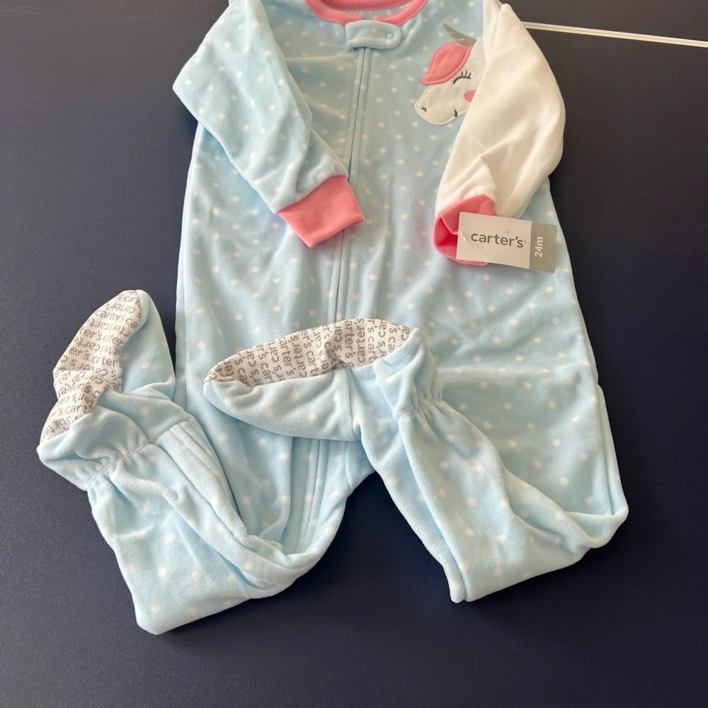 Carter's 1 Piece Fleece Unicorn Pajama PJs‎ Toddler Girl Sleeper Footie Size 24M